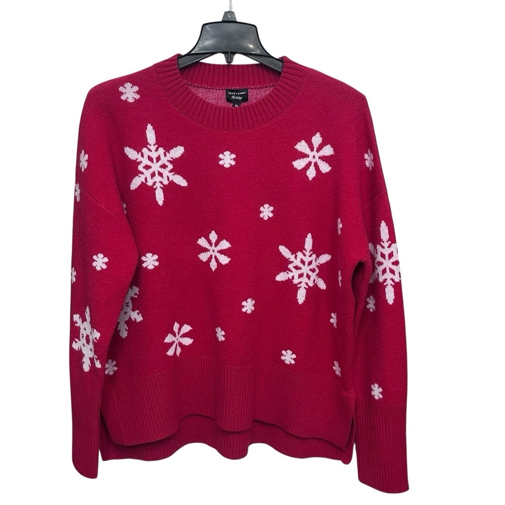Grace And Karma Snowflake Holiday Sweater Women's Size 1X Winter Red & White‎